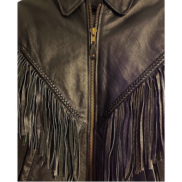 Vintage Black Leather Motorcycle Biker Jacket Women's Sz Small Fringe Western - Picture 6 of 14